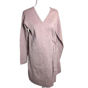 Cozy Co. Light Mauve Pink Stretch Sweater Knit Wrap Dress Duster Womens L